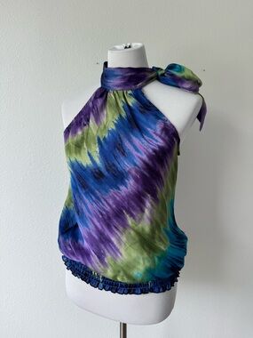 Vintage Tie-Dye Neck Women's Halter in Purple & Blue/Green